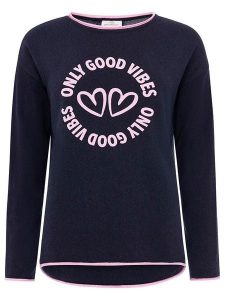 Zwillingsherz Sweter "Love and Happiness" w kolorze granatowym rozmiar: M. Niebieskie swetry oversize Zwillingsherz, m, bez wzorów, z kaszmiru, bez ramiączek. Za 184,46 zł.