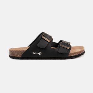 Sandały ergonomiczne DURTAL W ze skóry z podeszwą EVA i możliwością dopasowania. Czarne sandały Izas, bez wzorów, ze skóry, bez obcasa, bez zapięcia. Za 265,17 zł.