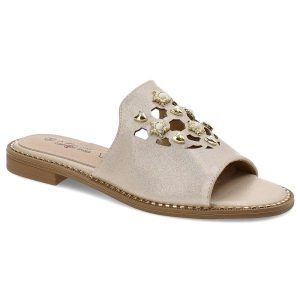 Złote Klapki S.Barski Eleganckie Buty Damskie. Żółte klapki S.BARSKI, bez wzorów, ze skóry ekologicznej, bez obcasa. Za 119,00 zł.