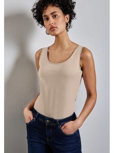 Street One Top w kolorze beżowym rozmiar: 36. Brązowe topy Street One, bez wzorów, street, bez kołnierzyka, bez ramiączek. Za 52,67 zł.