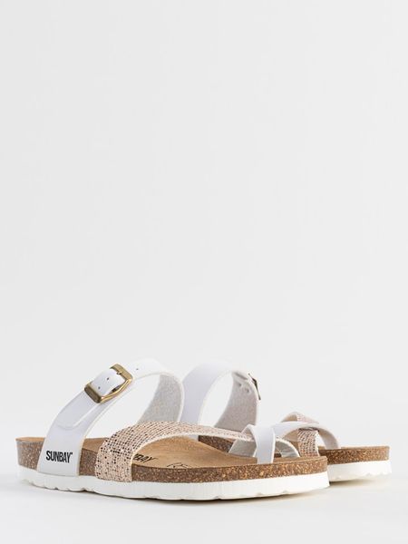 Sunbay Japonki "Tulipe" w kolorze złoto-białym rozmiar: 40. Białe klapki Sunbay, bez wzorów, ze skóry, z otwartym noskiem, bez obcasa. Za 143,90 zł.