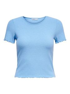 ONLY Koszulka "Emma" w kolorze błękitnym rozmiar: L. Niebieskie bluzki ONLY, l, bez wzorów, bez kołnierzyka, bez ramiączek. Za 32,90 zł.