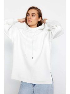 Trendyol Bluza w kolorze białym rozmiar: M. Białe bluzy Trendyol, m, bez wzorów, z bawełny, z kapturem. Za 96,60 zł.