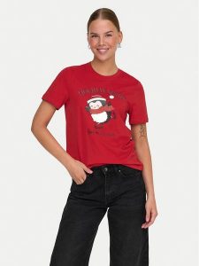 ONLY T-Shirt Kita 15331069 Czerwony Regular Fit. Czerwone t-shirty ONLY, xs, bez wzorów, z bawełny, bez kołnierzyka, bez ramiączek. Za 49,99 zł.