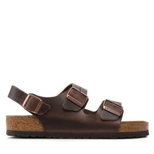 Birkenstock Milano LE Sandały unisex brązowe. Brązowe sandały Birkenstock, bez wzorów, bez obcasa, bez zapięcia. Za 449,99 zł.