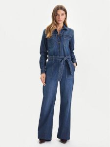 Guess Jeans Kombinezon W5BD97 D0026 Granatowy Wide Leg. Niebieskie sukienki Guess Jeans, z aplikacjami, z bawełny, bez kołnierzyka, bez ramiączek. Za 649,99 zł.