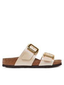 Birkenstock Klapki Sydney Cushion Buckle 1029492 Écru. Klapki Birkenstock, bez wzorów, ze skóry, bez obcasa. Za 429,99 zł.