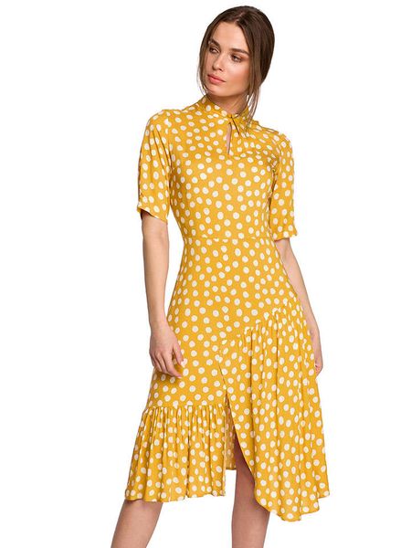 Stylove Sukienka w kolorze żółtym ze wzorem rozmiar: M. Żółte sukienki Stylove, m, bez wzorów, z wiskozy, bez kołnierzyka, bez ramiączek, midi. Za 122,09 zł.