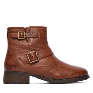 Botki Josef Seibel. Brązowe botki Josef Seibel, bez wzorów, bez obcasa, na słupku, bez zapięcia. Za 559,99 zł.