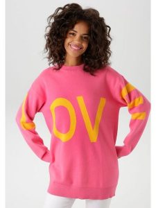 Aniston Sweter w kolorze różowo-żółtym rozmiar: 42. Różowe swetry oversize Aniston, bez wzorów, z bawełny, bez ramiączek. Za 76,39 zł.