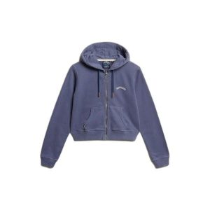 Damska bluza z kapturem zapinana na zamek Superdry Essential. Niebieskie bluzy Superdry, bez wzorów, z kapturem. Za 332,10 zł.