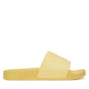 Klapki Guess. Żółte klapki Guess, z aplikacjami, bez obcasa. Za 119,99 zł.