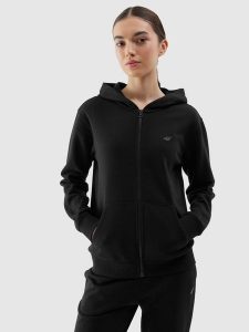 4F Bluza dresowa rozpinana z kapturem damska - czarna XS. Czarne bluzy 4f, xs, bez wzorów, z bawełny, z kapturem. W wyprzedaży za 89,99 zł.