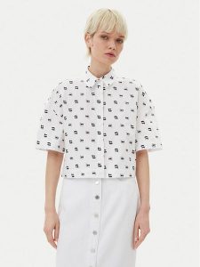 KARL LAGERFELD Koszula A2W11033 Biały Relaxed Fit. Białe koszule KARL LAGERFELD, bez wzorów, z bawełny, bez kołnierzyka, bez ramiączek. Za 389,99 zł.