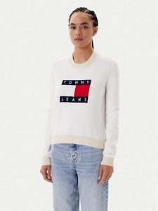 Tommy Jeans Sweter Colorblock Flag DW0DW20970 Biały Regular Fit. Białe swetry klasyczne Tommy Jeans, l, z jeansu, bez kołnierzyka. Za 339,99 zł.