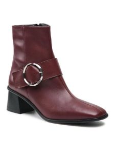 Lasocki Botki T003 Bordowy. Czerwone botki Lasocki, bez wzorów, ze skóry, bez obcasa, na słupku, bez zapięcia. Za 329,99 zł.