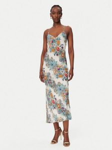 Just Cavalli Sukienka letnia 80PAO925 NS837 Błękitny Slim Fit. Niebieskie sukienki Just Cavalli, na lato, bez wzorów, z wiskozy, bez kołnierzyka, bez ramiączek. Za 688,99 zł.