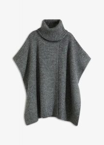Sweter poncho, z wełną. Szare swetry klasyczne bonprix, z wełny, bez kołnierzyka. Za 149,99 zł.