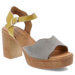 Sandały damskie Vinceza, cholewka ze skóry naturalnej zamszowej na stabilnym obcasie, szare, 66943. Szare sandały VINCEZA, bez wzorów, ze skóry, bez obcasa, na obcasie, bez zapięcia. Za 169,00 zł.