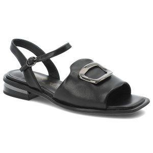 Czarne Sandały S.Barski Eleganckie Obuwie Damskie. Czarne sandały S.BARSKI, z aplikacjami, ze skóry, bez obcasa, na obcasie, bez zapięcia. Za 259,00 zł.