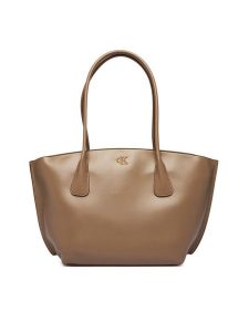 Calvin Klein Torebka Ck Medium Dome Tot LV04F3344G Beżowy. Brązowe shopper bag Calvin Klein, bez wzorów, ze skóry, bez dodatków. Za 649,99 zł.