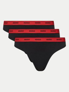 Hugo Komplet 3 par stringów 50480150 Czarny. Czarne komplety bielizny Hugo, bez wzorów, z bawełny. Za 119,99 zł.