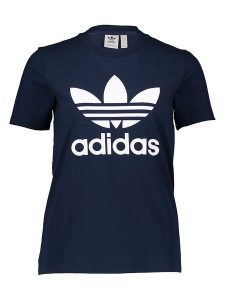 Adidas Koszulka "Trefoil" w kolorze granatowym rozmiar: 34. Niebieskie bluzki ADIDAS, bez wzorów, bez kołnierzyka, bez ramiączek. Za 57,06 zł.