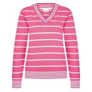 Damski sweter z dzianiny z dekoltem w serek HV Society Manon. Czerwone swetry klasyczne HV SOCIETY, na zimę, z bawełny, bez kołnierzyka. Za 416,50 zł.