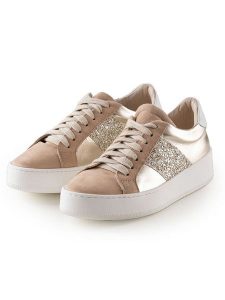 Anna Morellini Skórzane sneakersy "Gioletta" w kolorze złoto-beżowym rozmiar: 40. Brązowe trampki Anna Morellini, bez wzorów, bez zapięcia. Za 377,74 zł.