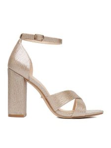 DeeZee Sandały CEO-998877 Złoty. Żółte sandały DeeZee, bez wzorów, z materiału, bez obcasa, na słupku, bez zapięcia. Za 139,99 zł.