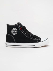 Trampki damskie wysokie czarne JJ274A502 906. Czarne trampki Big Star, bez wzorów, bez zapięcia. W wyprzedaży za 88,99 zł.