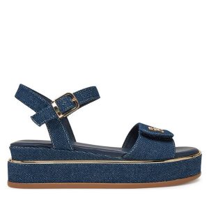 Sandały Tommy Hilfiger. Niebieskie sandały TOMMY HILFIGER, bez wzorów, bez obcasa, na koturnie, bez zapięcia. Za 279,99 zł.