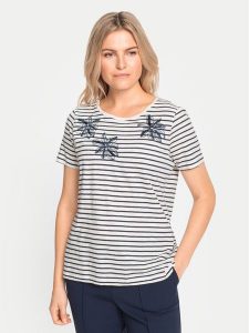 Olsen T-Shirt 11105068 Écru Regular Fit. T-shirty Olsen, bez wzorów, z bawełny, bez kołnierzyka, bez ramiączek. Za 179,99 zł.