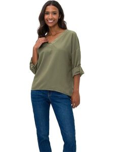 Heine Bluzka w kolorze khaki rozmiar: 40. Brązowe bluzki Heine, bez wzorów, bez kołnierzyka, bez ramiączek. Za 69,91 zł.