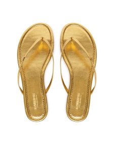 LAUREN RALPH LAUREN Japonki 802959563001 Złoty. Żółte klapki Lauren Ralph Lauren, bez wzorów, z syntetyku, bez obcasa. Za 379,99 zł.