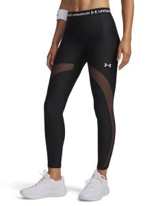 Under Armour Legginsy sportowe "HeatGear Mesh" w kolorze czarnym rozmiar: XS. Czarne legginsy Under Armour, xs, bez wzorów, z materiału, outdoorowe. Za 96,45 zł.