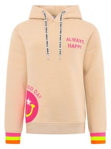 Zwillingsherz Bluza "Always Happy" w kolorze beżowym rozmiar: L/XL. Brązowe bluzy Zwillingsherz, l, bez wzorów, z bawełny, z kapturem. Za 173,99 zł.