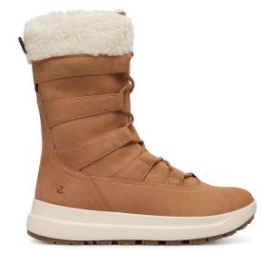 Śniegowce ECCO. Brązowe buty zimowe ecco, bez obcasa, bez zapięcia. Za 949,99 zł.