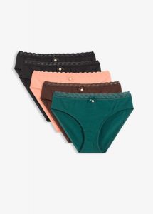 Figi z koronką (5 szt.). Czarne figi bonprix, bez wzorów, z koronki. Za 74,99 zł.