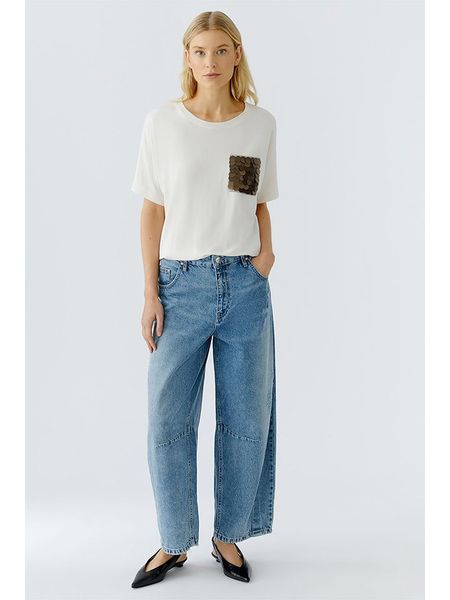 Oui Koszulka w kolorze kremowym rozmiar: 40. Brązowe bluzki Oui, bez wzorów, z bawełny, bez kołnierzyka, bez ramiączek. Za 193,24 zł.