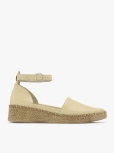 Waniliowe espadryle na platformie. Brązowe espadryle Ryłko, bez wzorów, ze skóry, bez obcasa, na platformie. Za 329,99 zł.