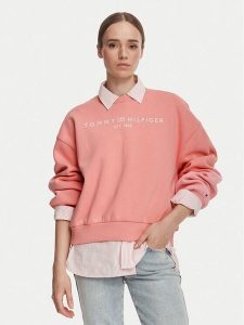 Tommy Hilfiger Bluza WW0WW47831 Różowy Regular Fit. Czerwone bluzy TOMMY HILFIGER, m, bez wzorów, z syntetyku, bez kaptura. Za 368,99 zł.