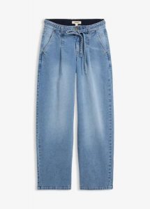 Dżinsy typu barrel, mid waist. Niebieskie jeansy bonprix, bez wzorów, z jeansu. Za 142,99 zł.