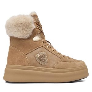 Trzewiki Blauer. Brązowe botki Blauer, bez wzorów, bez obcasa, na płaskiej podeszwie, bez zapięcia. Za 519,99 zł.