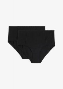 Figi menstruacyjne maxi o lekkiej chłonności (2 pary). Czarne figi bonprix, bez wzorów. Za 64,99 zł.
