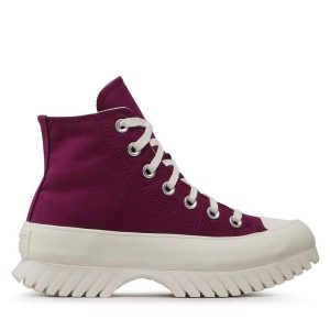 Botki Converse. Fioletowe botki Converse, bez wzorów, bez obcasa, na płaskiej podeszwie, bez zapięcia. Za 379,99 zł.