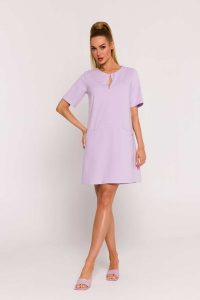 Fioletowa Mini Trapezowa Sukienka z Kieszonkami. Fioletowe sukienki MOE, l, bez wzorów, z bawełny, bez kołnierzyka, bez ramiączek, mini, trapezowe. Za 283,90 zł.