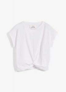 Krótki T-shirt z czystej bawełny organicznej. Brązowe t-shirty bonprix, bez wzorów, z bawełny, bez kołnierzyka, bez ramiączek. Za 59,99 zł.