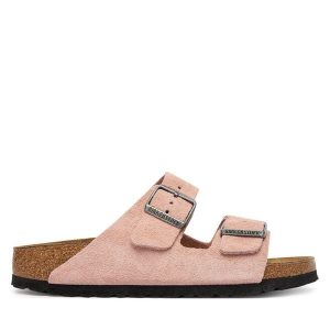 Klapki Birkenstock. Czerwone klapki Birkenstock, bez wzorów, bez obcasa. Za 485,99 zł.