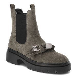 Zielone Botki Karino Modne Buty Damskie. Zielone botki Karino, bez wzorów, z futra, bez obcasa, bez zapięcia. Za 419,00 zł.